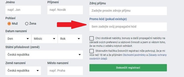 Betano promo code - jak vyplnit políčko ve formuláři?