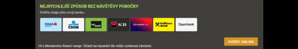 Ověření totožnosti přes banku v casinu Chance