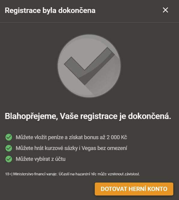 Dokončení registrace v casinu Chance