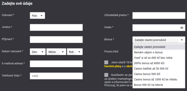 Registrační promo kód Fortuna