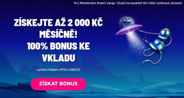 Získejte v Apollo casinu měsíční bonus až 2.000 Kč.