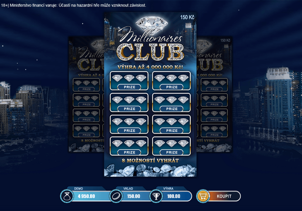 Zahrajte si online stírací los Millionaires Club ZDE