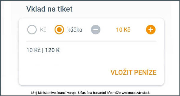 Vklad na tiket u Korunky (platba káčky)