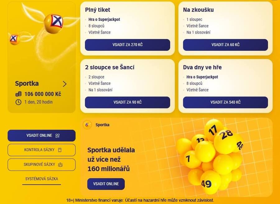 Vsaďte si Sportku online přímo u Sazky.